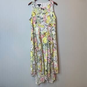 INC Floral Bouquet Lace Midi Dress Ruffle Handkerchief Sleeveless Trip 16 Plus